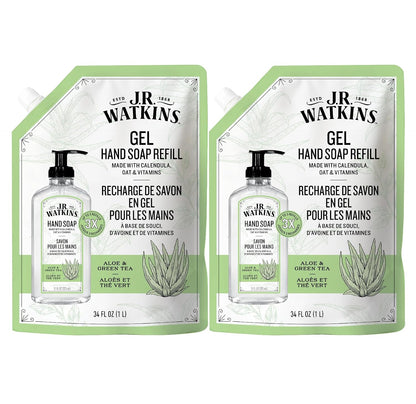 J.R. Watkins Gel Hand Soap Refill 2 Pack, Aloe & Green Tea, 34 fl oz