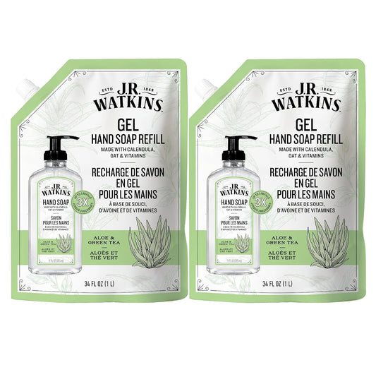 J.R. Watkins Gel Hand Soap Refill 2 Pack, Aloe & Green Tea, 34 fl oz