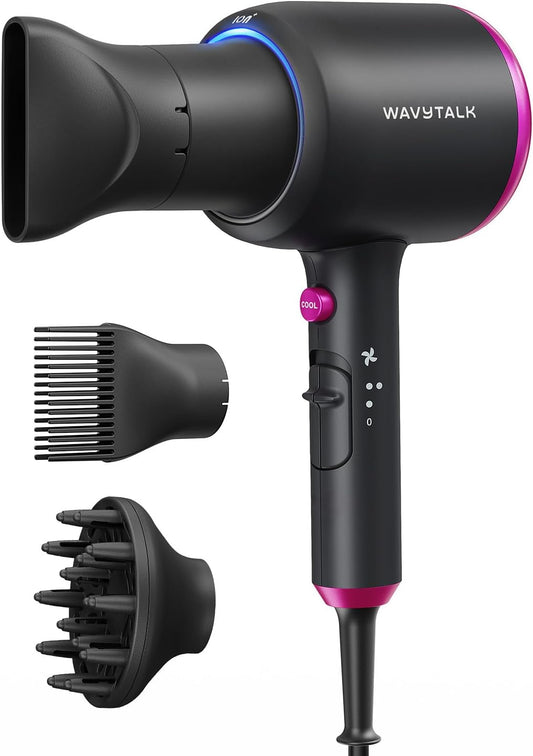 Wavytalk Hair Dryer with Diffuser, Blown Away Ionic Hair Dryer for Curly Hair with Comb, 1875W Fast Drying Blow Dryer..