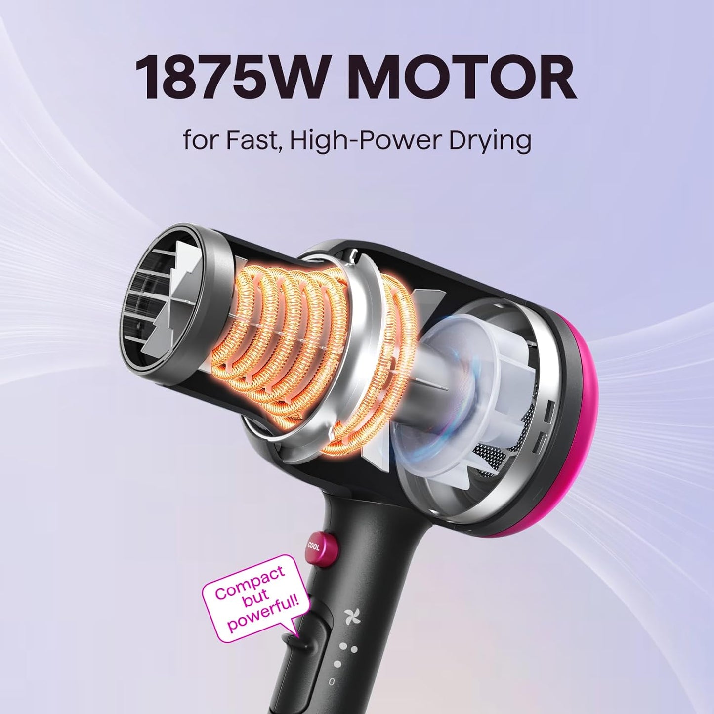 Wavytalk Hair Dryer with Diffuser, Blown Away Ionic Hair Dryer for Curly Hair with Comb, 1875W Fast Drying Blow Dryer..