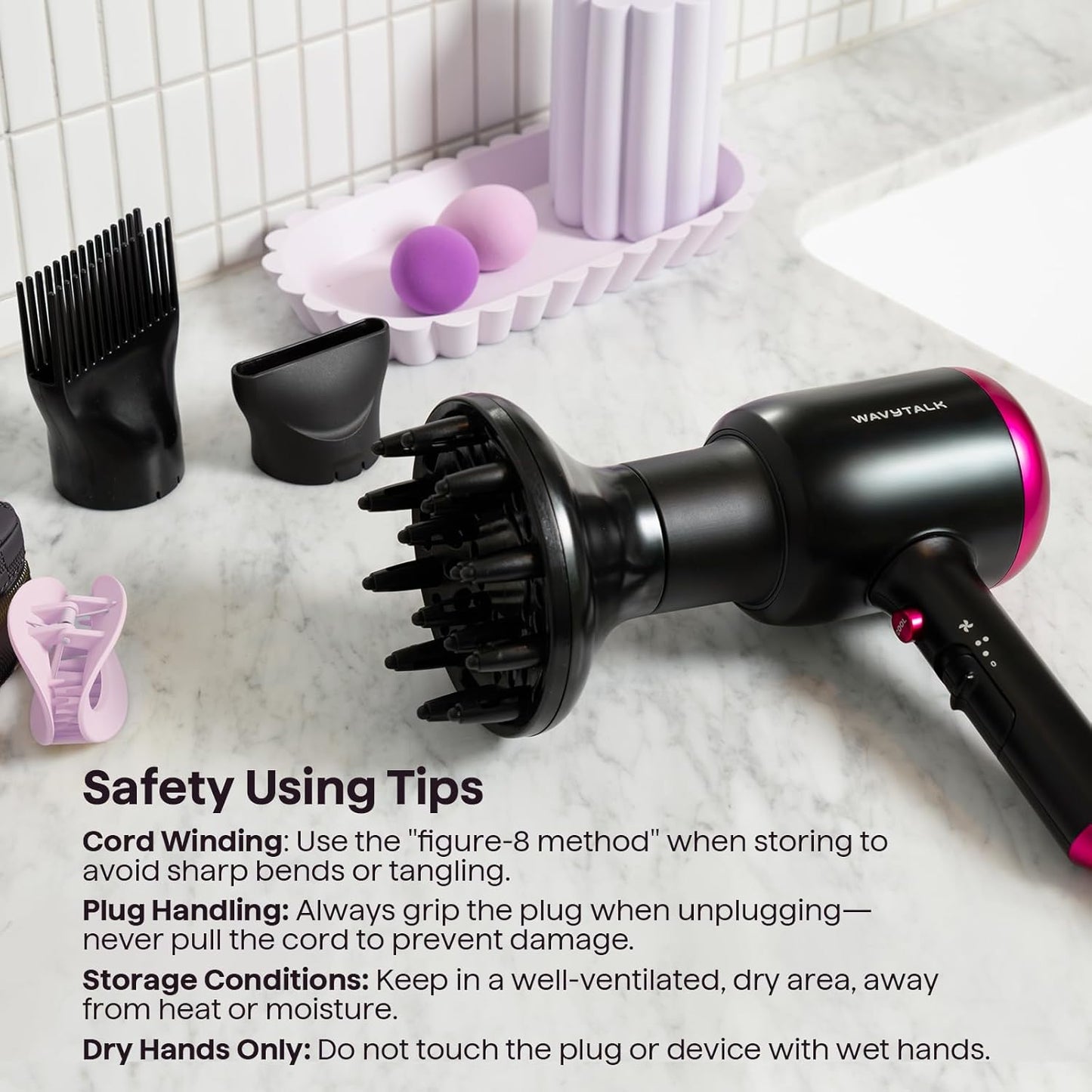 Wavytalk Hair Dryer with Diffuser, Blown Away Ionic Hair Dryer for Curly Hair with Comb, 1875W Fast Drying Blow Dryer..