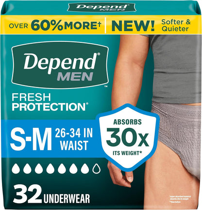 Depend Fresh   Protection adult incontinence underwear for men in a 32-count pack