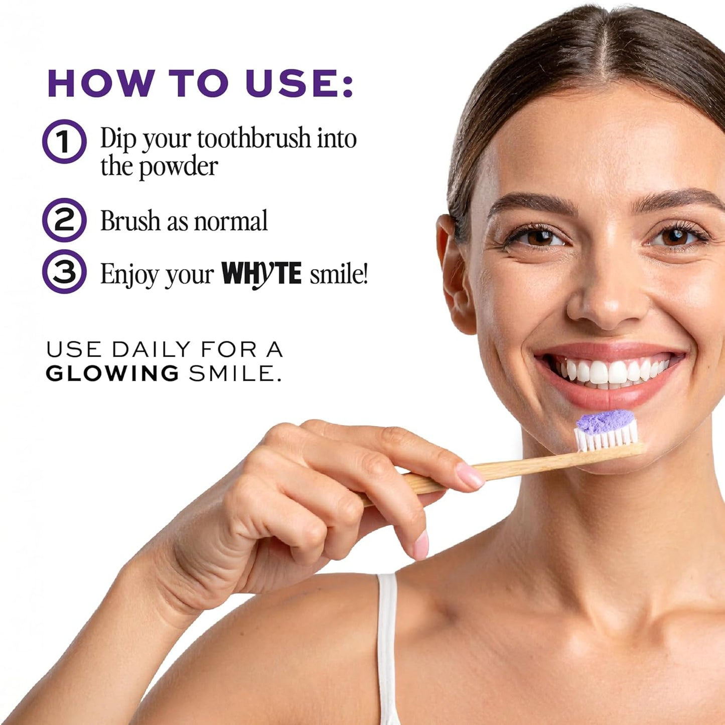 Whyte Professional Purple Teeth Whitening Powder with Xylitol & Hydroxyapatite- Remineralizing Tooth Whitener..