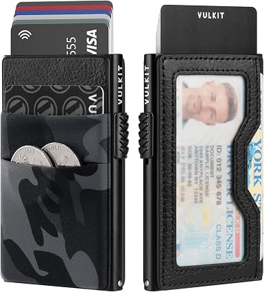 VULKIT Minimalist Wallet with ID Window & EDC Pocket, Color-Black Camo..