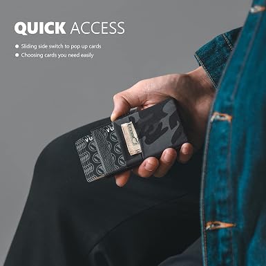 VULKIT Minimalist Wallet with ID Window & EDC Pocket, Color-Black Camo..