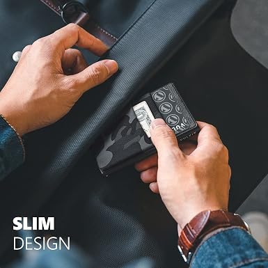 VULKIT Minimalist Wallet with ID Window & EDC Pocket, Color-Black Camo..
