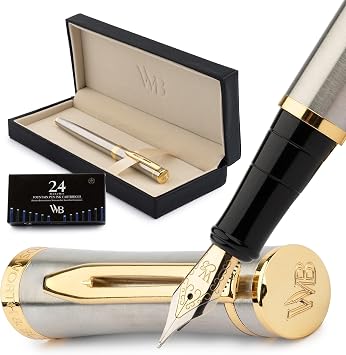 Wordsworth & Black Fountain Pen Set, Medium Nib, Includes 24 Ink Cartridges and Ink Refill Converter