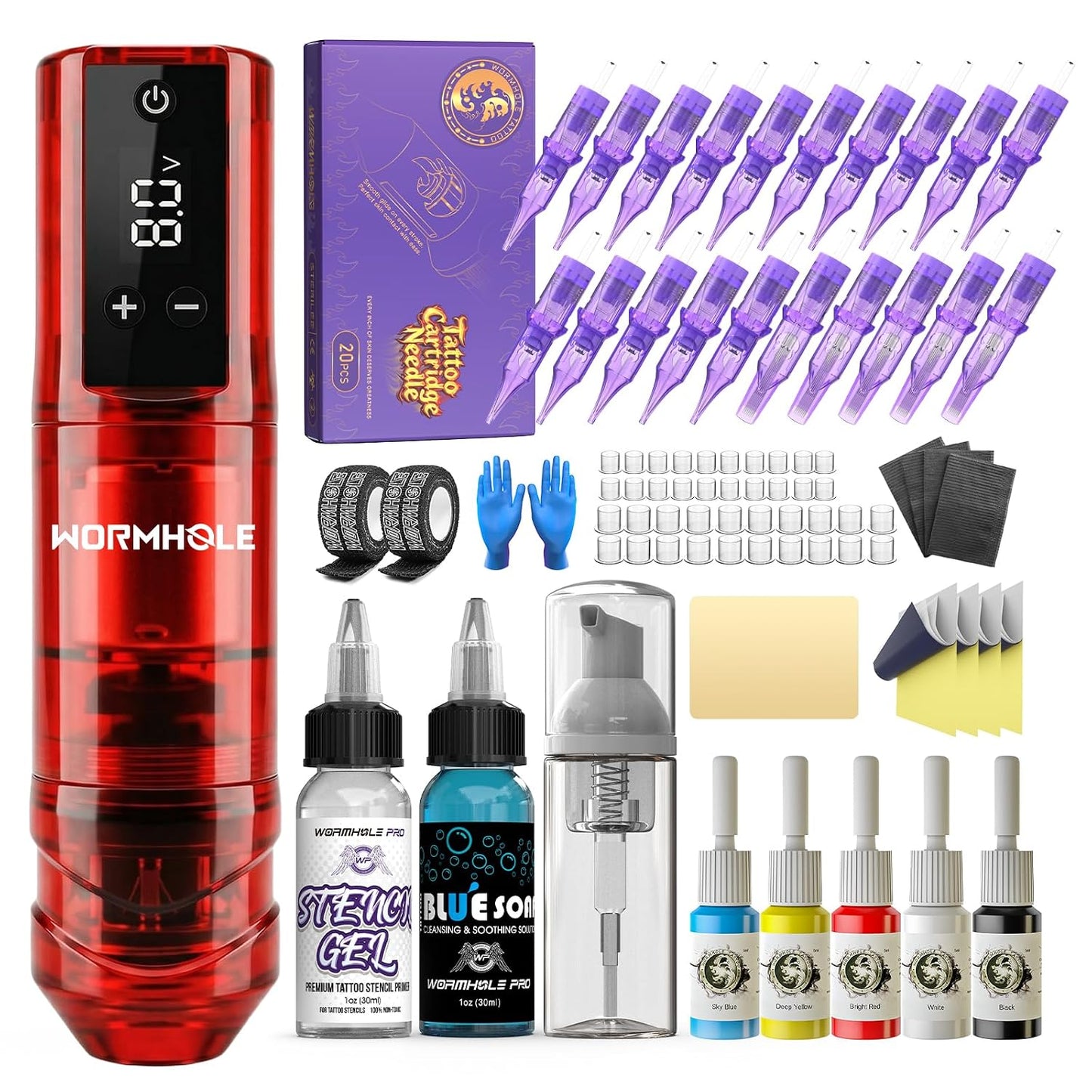 Wormhole Wireless Tattoo Gun Kit for Beginners with 1800Mah Battery