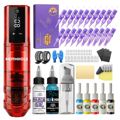 Wormhole Wireless Tattoo Gun Kit for Beginners with 1800Mah Battery
