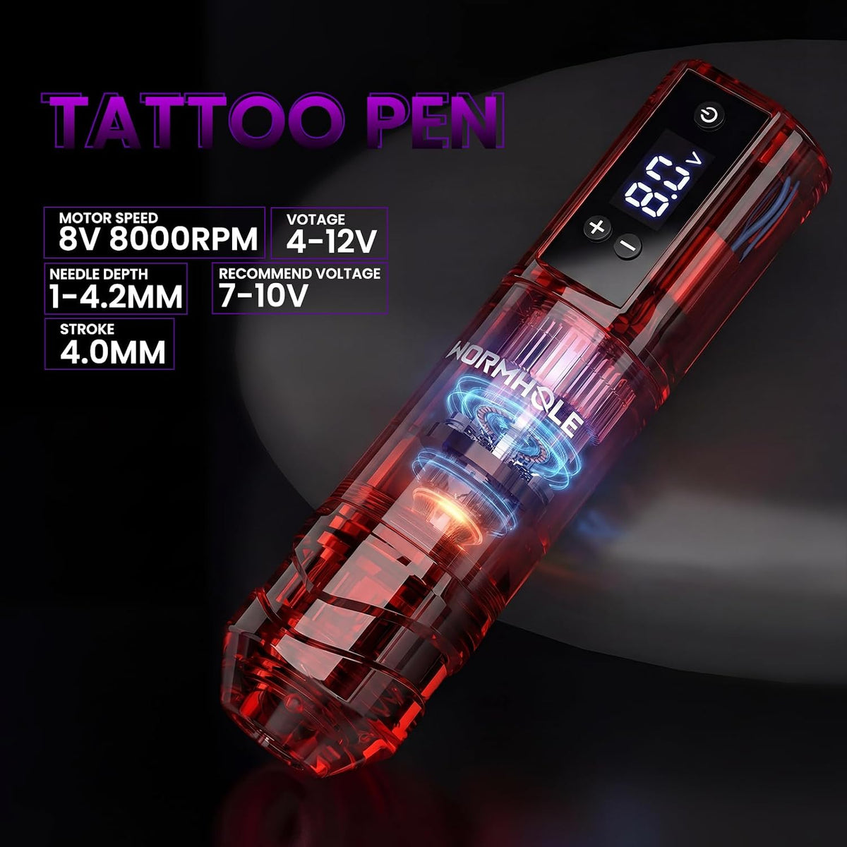 Wormhole Wireless Tattoo Gun Kit for Beginners with 1800Mah Battery