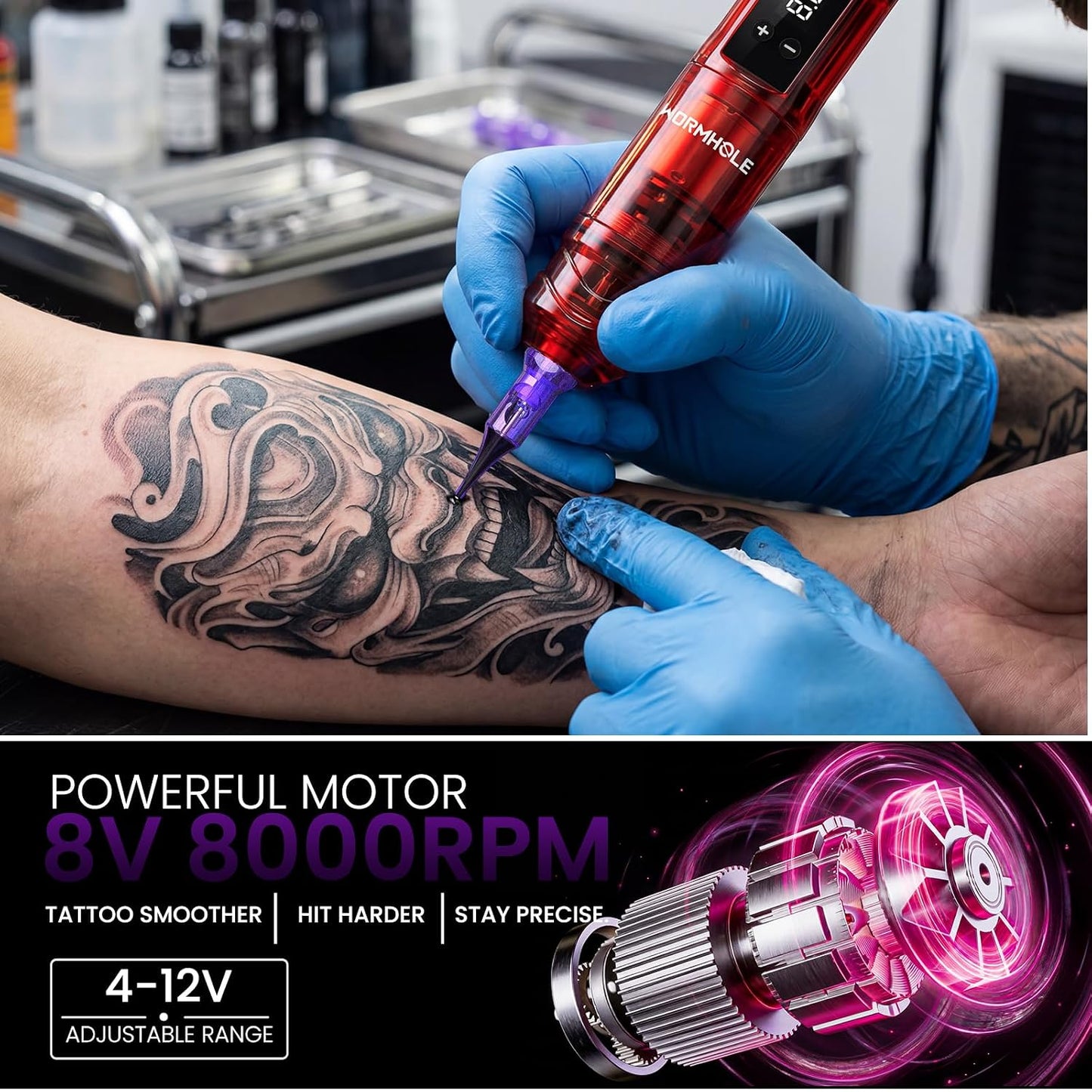 Wormhole Wireless Tattoo Gun Kit for Beginners with 1800Mah Battery