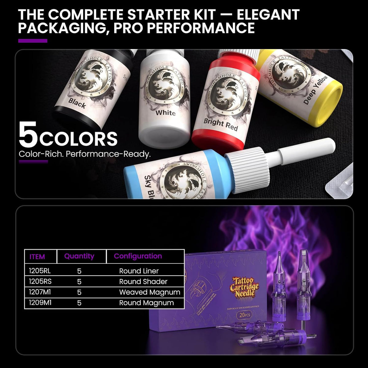 Wormhole Wireless Tattoo Gun Kit for Beginners with 1800Mah Battery
