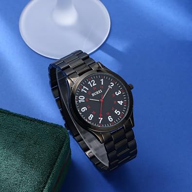 BUREI Men's Wrist Watch, Analog Stainless Steel Dress Waterproof Quartz Watch (White Black-Black)