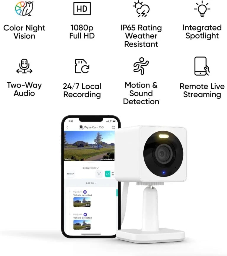 Wyze Cam OG Indoor/Outdoor 1080p Wi-Fi Smart Home Security Camera with Color Night Vision,
