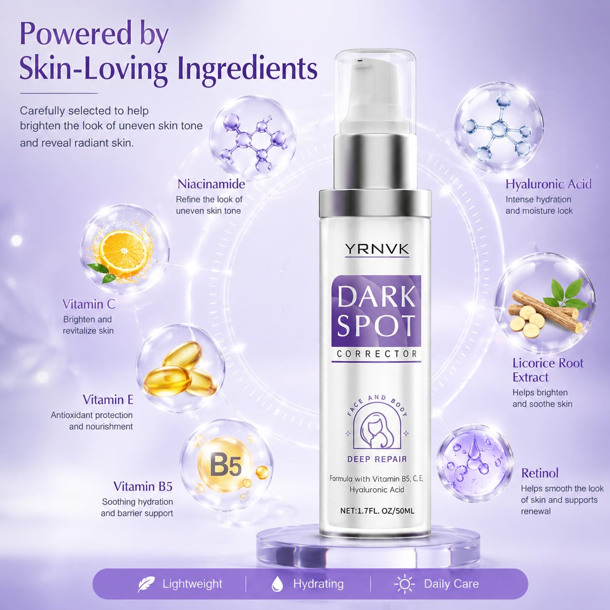 Dark Spot Remover for Face & Body, Brightening Serum with Vitamin C & Hyaluronic Acid | 1.70 FL OZ (Pack of 1)