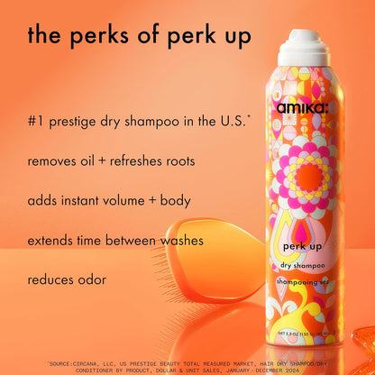 amika perk up talc-free dry shampoo | refreshes roots with a voluminous ‘oomph’ between washes, no white residue..