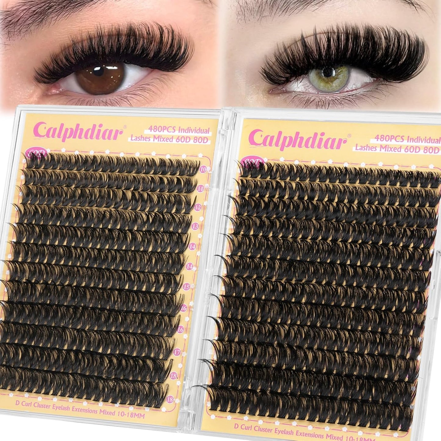 Lashes Clusters 60D+80D Thick Eyelash Clusters 480PCS Wispy Lash Clusters Eyelash Extensions Fluff..