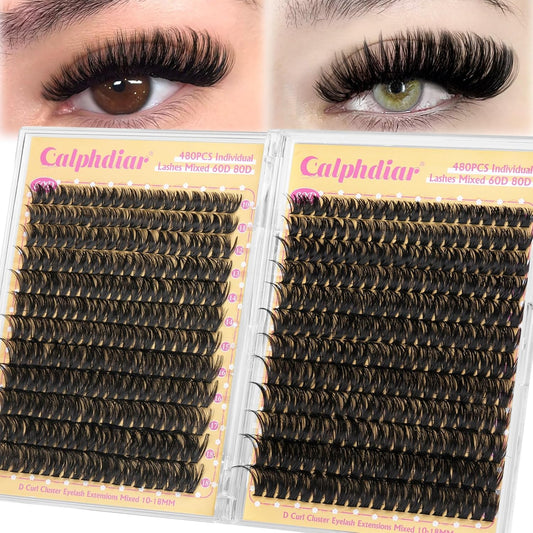 Lashes Clusters 60D+80D Thick Eyelash Clusters 480PCS Wispy Lash Clusters Eyelash Extensions Fluff..