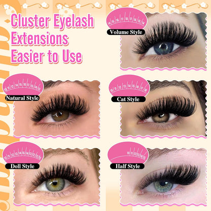 Lashes Clusters 60D+80D Thick Eyelash Clusters 480PCS Wispy Lash Clusters Eyelash Extensions Fluff..