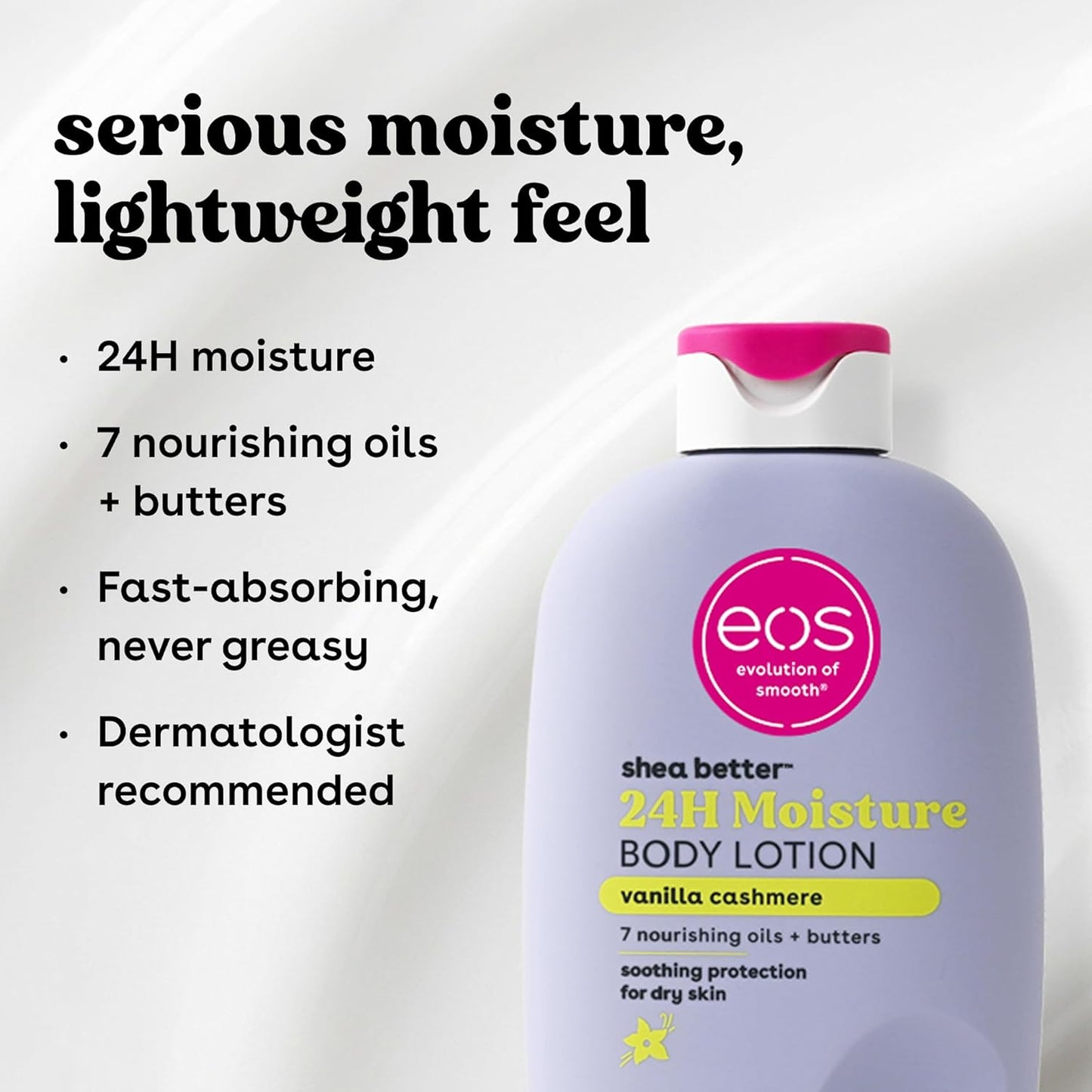 eos Shea Better Body Lotion Vanilla Cashmere, 24-Hour Moisture Skin Care, Lightweight & Non-Greasy..