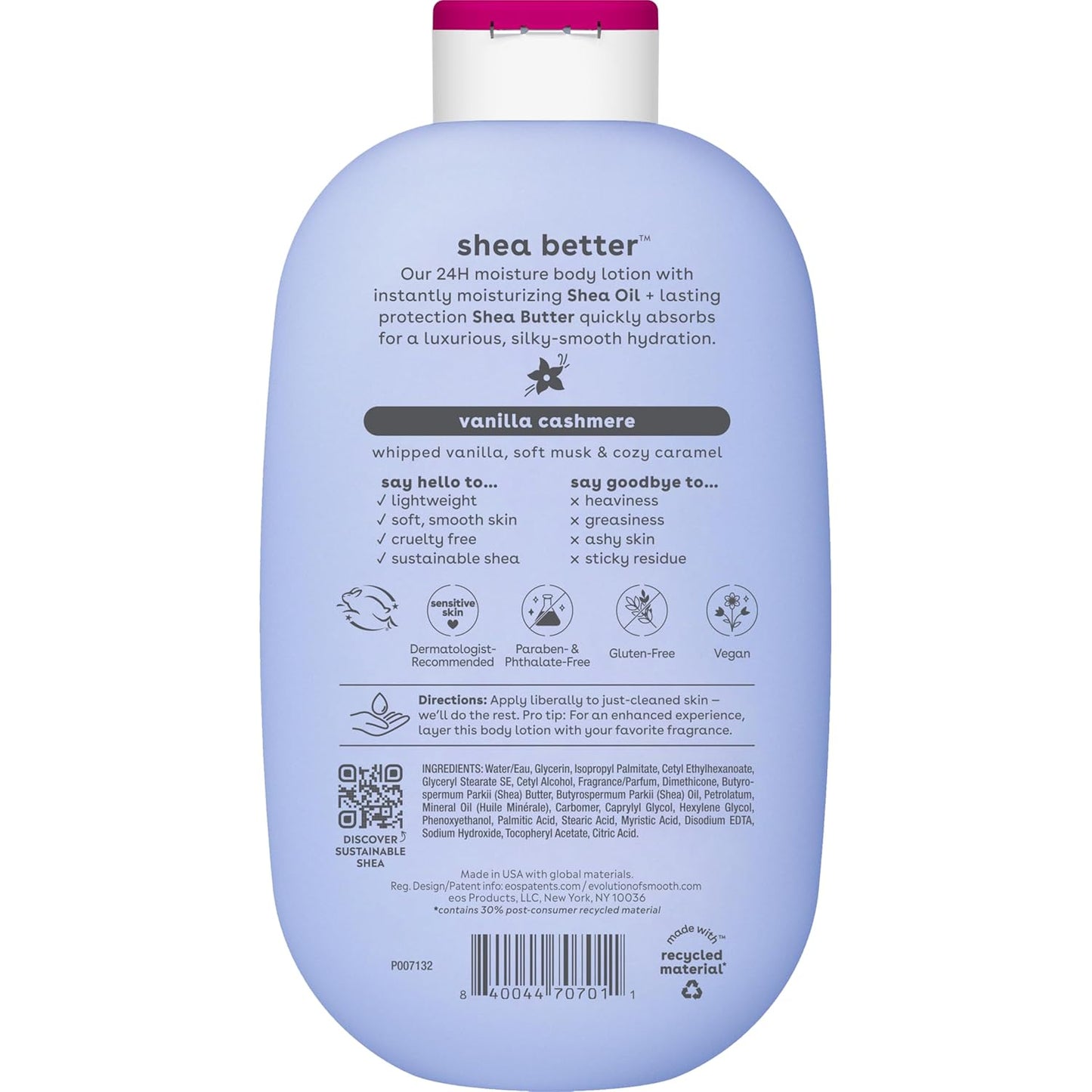 eos Shea Better Body Lotion Vanilla Cashmere, 24-Hour Moisture Skin Care, Lightweight & Non-Greasy..