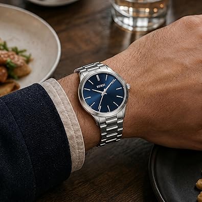 Men's Wrist Watch, Analog Stainless Steel Dress Waterproof Quartz Watch