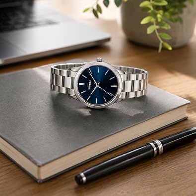 Men's Wrist Watch, Analog Stainless Steel Dress Waterproof Quartz Watch