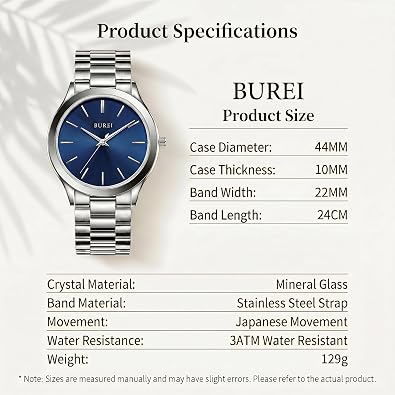 Men's Wrist Watch, Analog Stainless Steel Dress Waterproof Quartz Watch