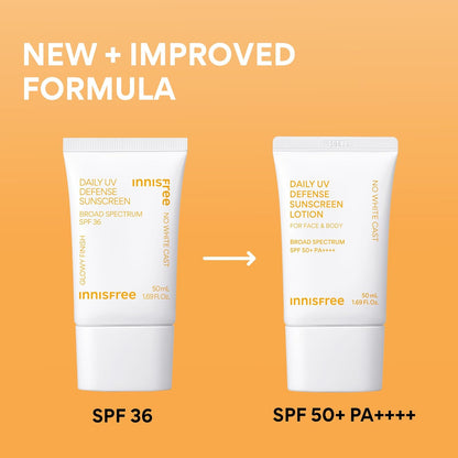 innisfree Daily UV Defense SPF 50+ PA++++ Korean Face & Body Sunscreen, Broad Spectrum, Invisible Finish..
