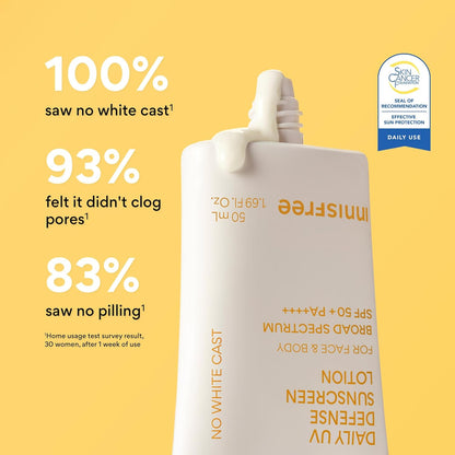 innisfree Daily UV Defense SPF 50+ PA++++ Korean Face & Body Sunscreen, Broad Spectrum, Invisible Finish..