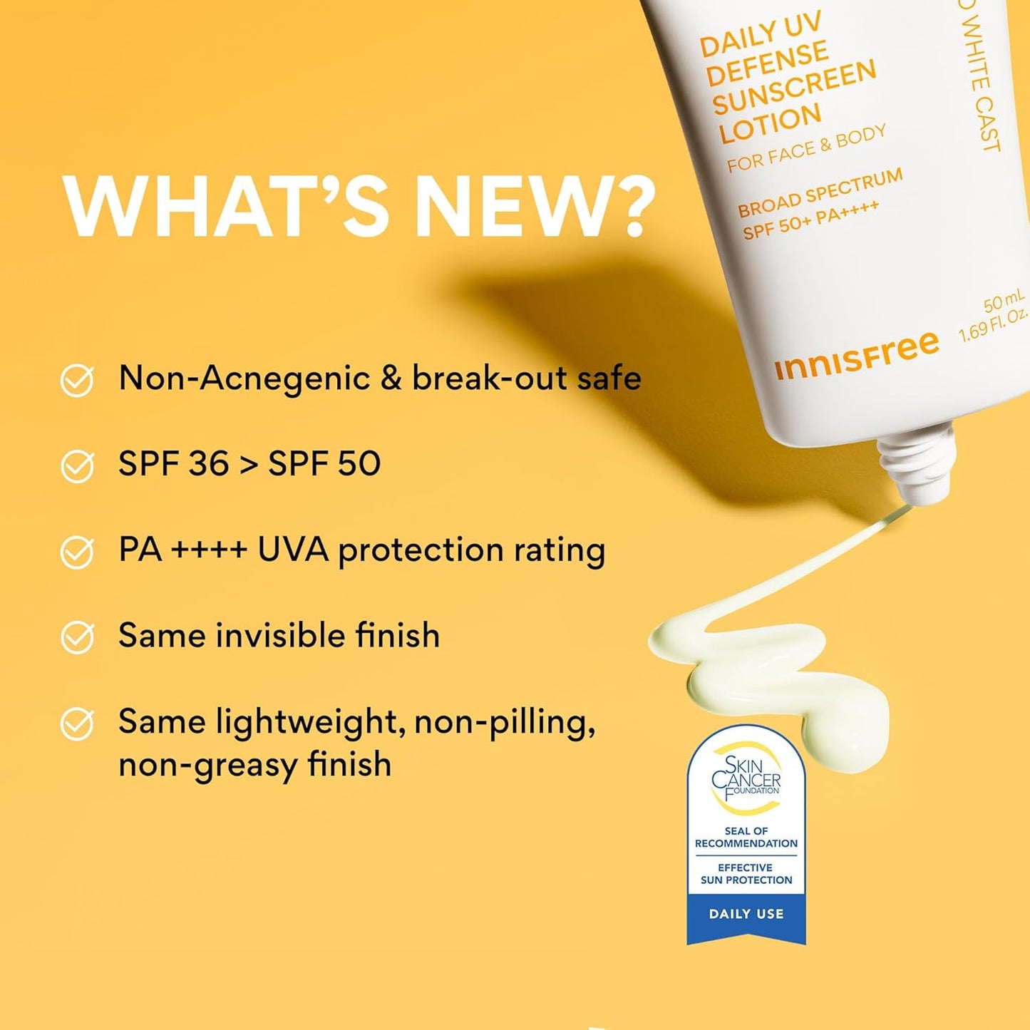 innisfree Daily UV Defense SPF 50+ PA++++ Korean Face & Body Sunscreen, Broad Spectrum, Invisible Finish..