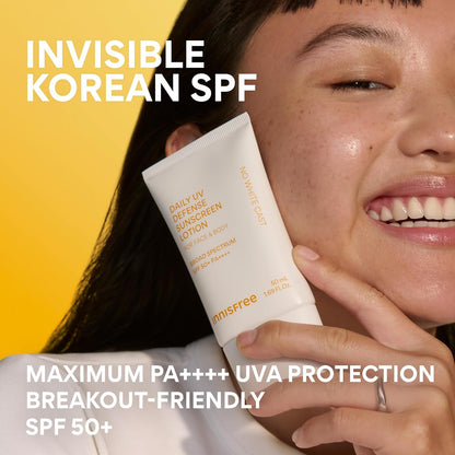 innisfree Daily UV Defense SPF 50+ PA++++ Korean Face & Body Sunscreen, Broad Spectrum, Invisible Finish..