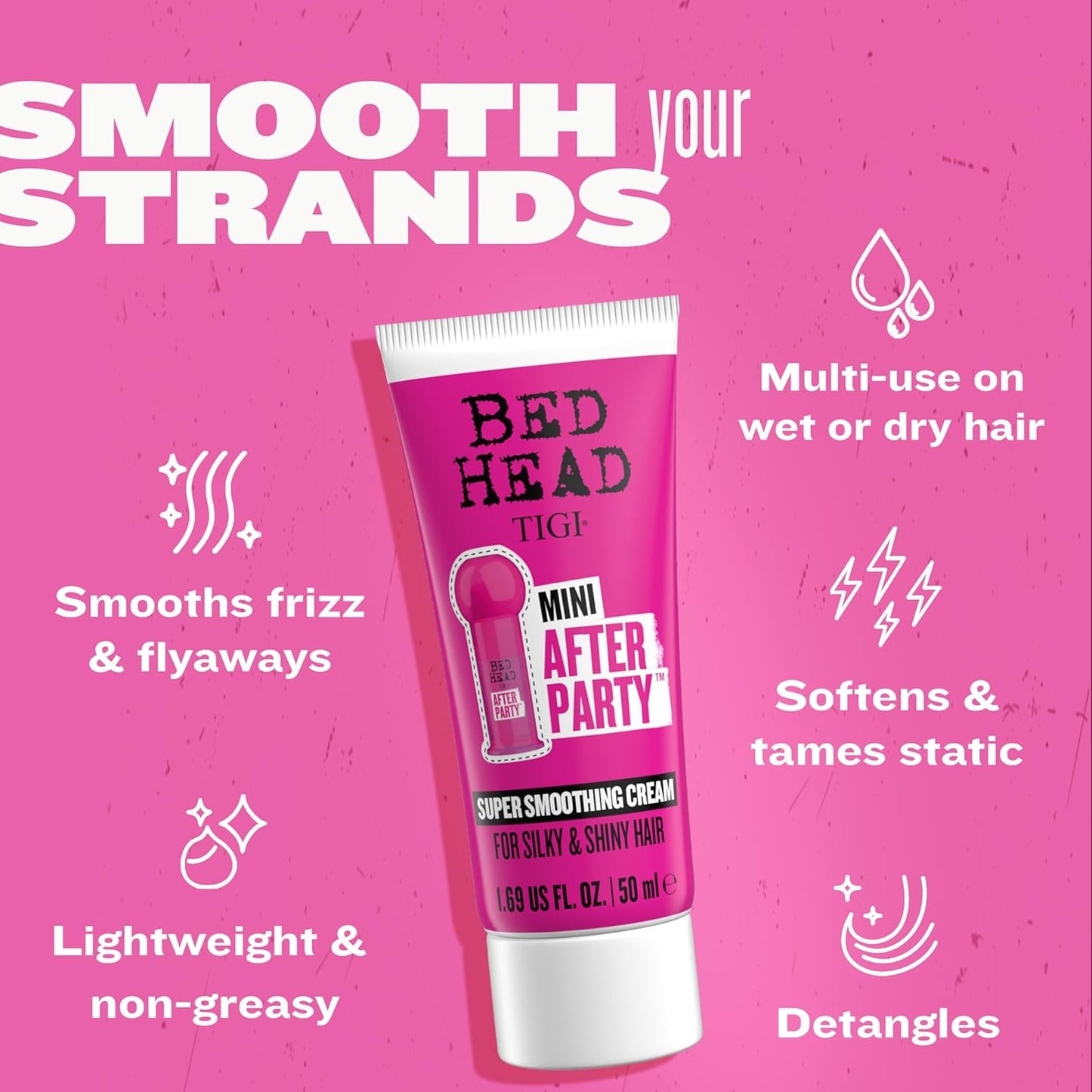 Bed Head by TIGI After Party Super Travel Size Mini Smoothing Cream, dull or coarse hair, 1.69 fl oz..