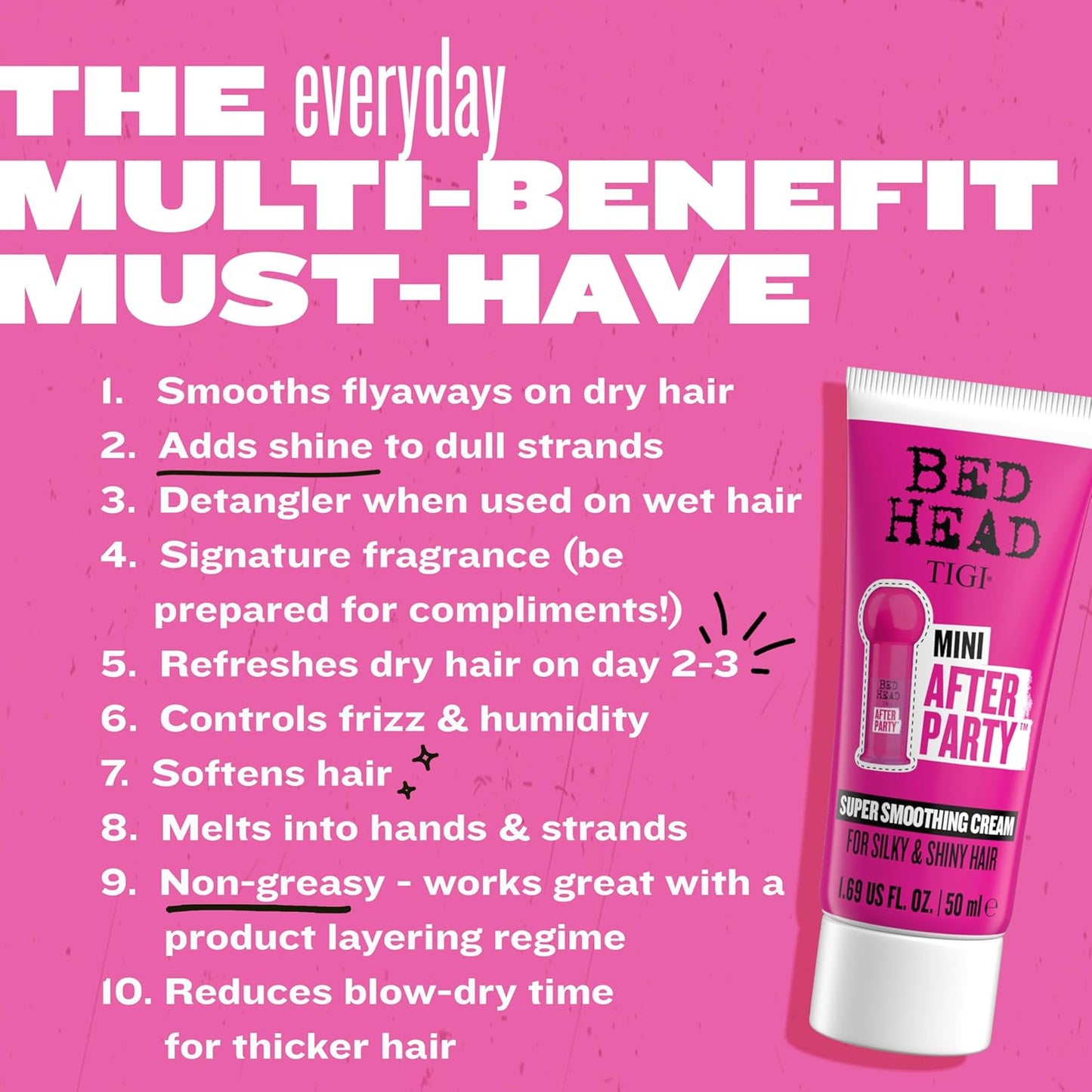 Bed Head by TIGI After Party Super Travel Size Mini Smoothing Cream, dull or coarse hair, 1.69 fl oz..