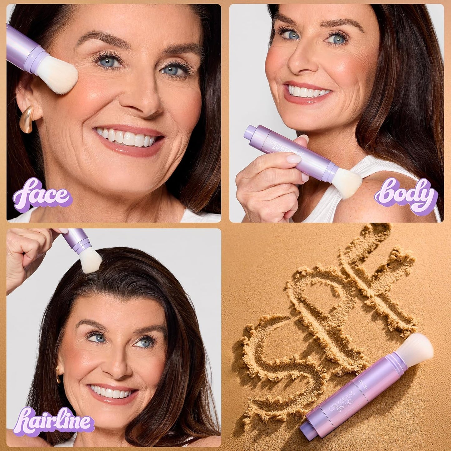 tarte creaseless SPF 30 mineral powder – Brush On Sunscreen for Face, Body &amp; Hairline, Sweat-Resistant 16HR Setting Powder..
