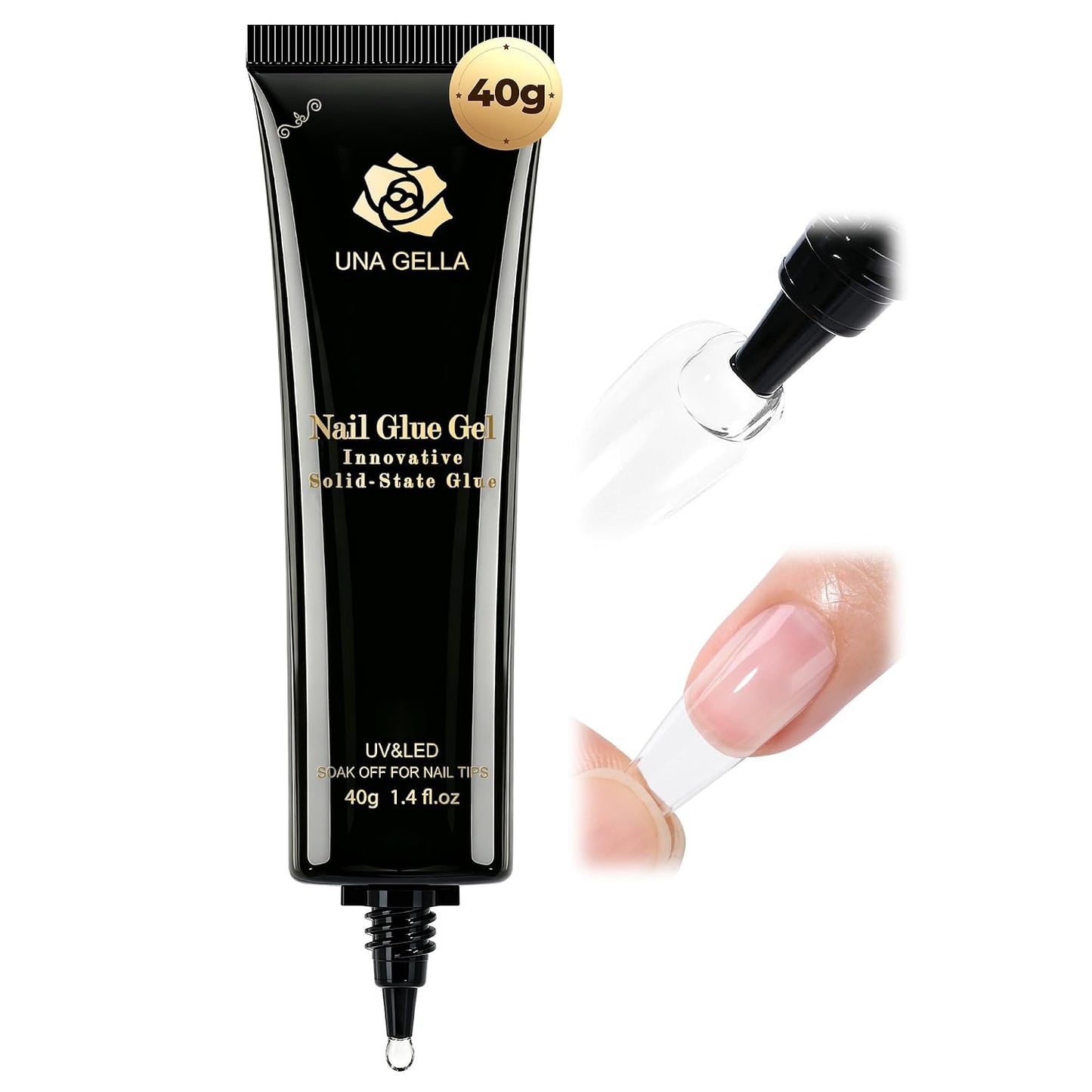 UNA GELLA Gel Nail Glue, Solid Nails Gl ue Gel 40g Lamp Curing Needed Soak Off G LUE Strong Nail G LUE G el for Acrylic Fake Nails..