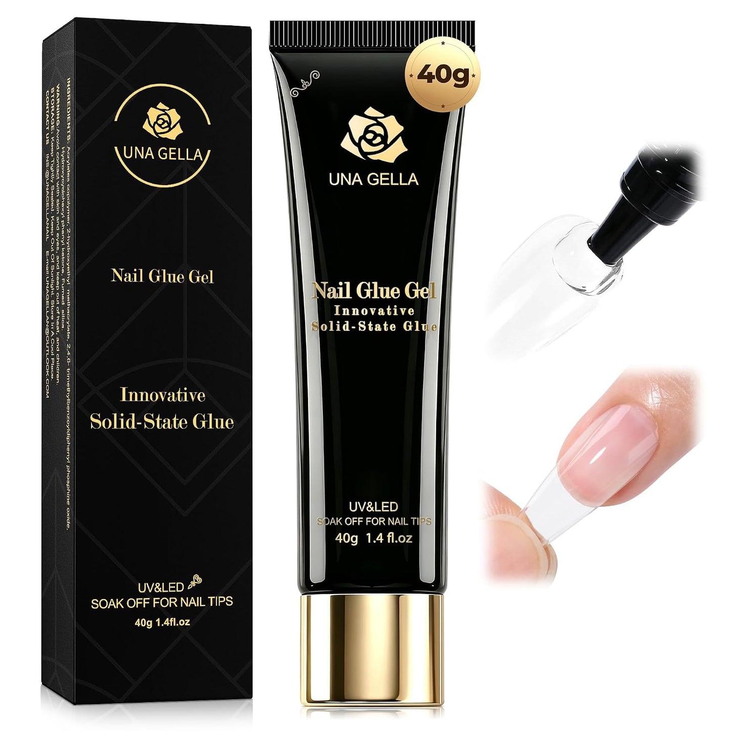 UNA GELLA Gel Nail Glue, Solid Nails Gl ue Gel 40g Lamp Curing Needed Soak Off G LUE Strong Nail G LUE G el for Acrylic Fake Nails..