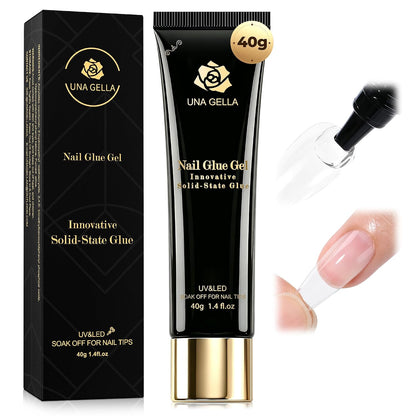 UNA GELLA Gel Nail Glue, Solid Nails Gl ue Gel 40g Lamp Curing Needed Soak Off G LUE Strong Nail G LUE G el for Acrylic Fake Nails..