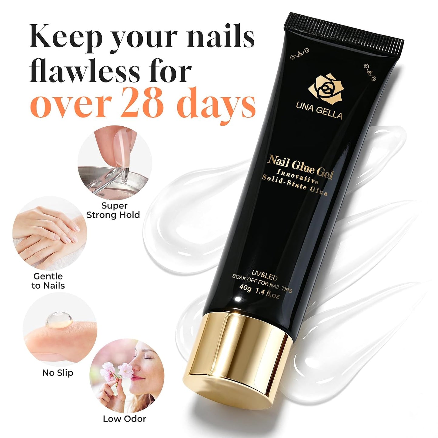 UNA GELLA Gel Nail Glue, Solid Nails Gl ue Gel 40g Lamp Curing Needed Soak Off G LUE Strong Nail G LUE G el for Acrylic Fake Nails..