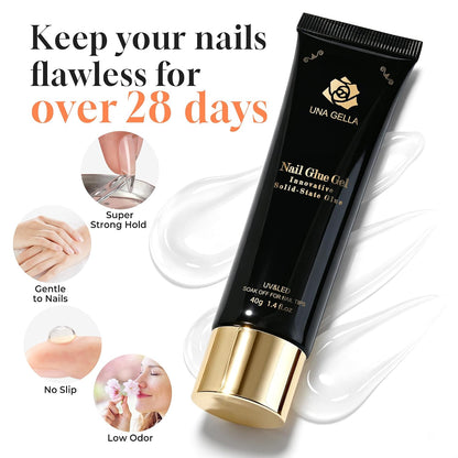 UNA GELLA Gel Nail Glue, Solid Nails Gl ue Gel 40g Lamp Curing Needed Soak Off G LUE Strong Nail G LUE G el for Acrylic Fake Nails..