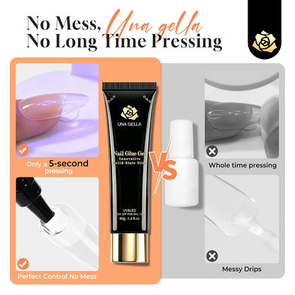 UNA GELLA Gel Nail Glue, Solid Nails Gl ue Gel 40g Lamp Curing Needed Soak Off G LUE Strong Nail G LUE G el for Acrylic Fake Nails..