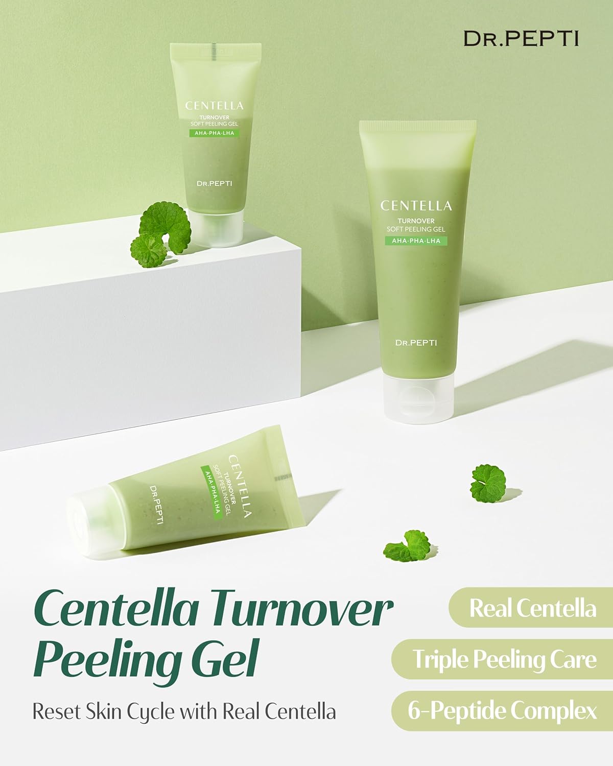 DR.PEPTI Centella Turnover Peeling Gel – Korean 4-Acid AHA BHA PHA LHA Gommage Face Exfoliator..