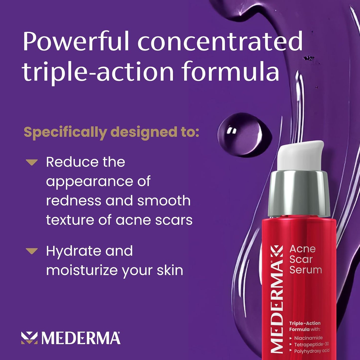 Mederma Acne Scar Serum Triple-Action Formula with Niacinamide, Tetrapeptide-30..