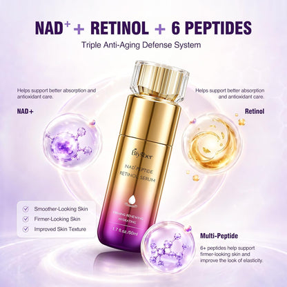 Retinol Peptide Serum for Face & Neck with NAD+ Support,Firming Collagen Skin Care for Fine Lines..