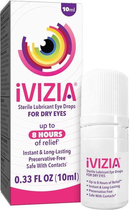 iVIZIA Sterile Lubricant Eye Drops for Dry Eyes, Preservative-Free, 10ml | Moisturizing, Dry Eye Relief, Contact Lens Friendly